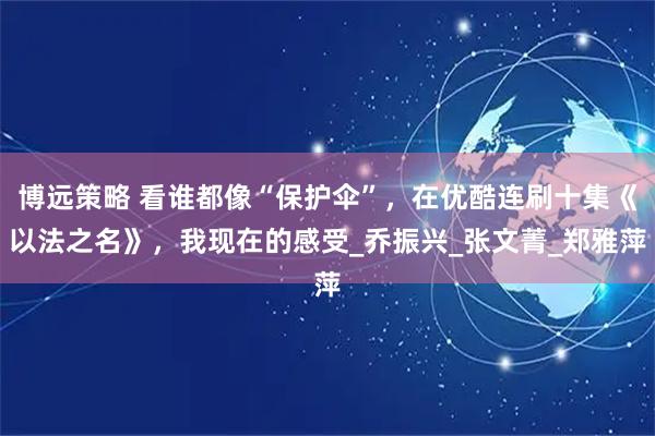 博远策略 看谁都像“保护伞”，在优酷连刷十集《以法之名》，我现在的感受_乔振兴_张文菁_郑雅萍
